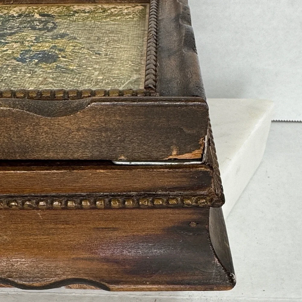 Antique Floral Framed Mirrored Dresser Box